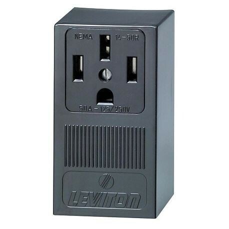 55050-P00 Grounding Single Straight Blade Receptacle, 125/250 V AC, 50 A, 3 Poles, 4 Wires, Black