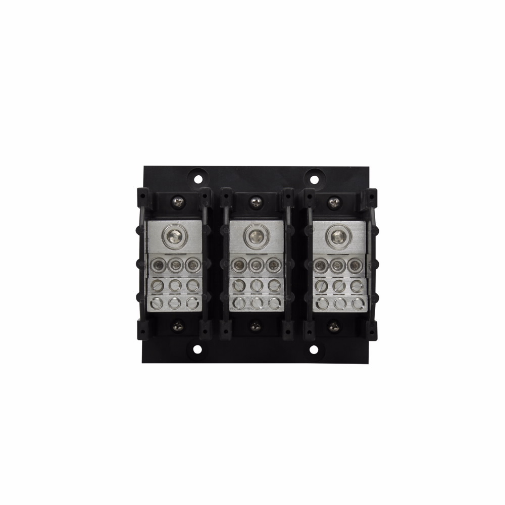 PDB371-3 Barrier Power Distribution Block, 600 V AC/DC, 310 A, 3 Poles, 4 AWG to 350 kcmil Cu Line, (6) 12 to 2 AWG, (3) 12 to 1/0 AWG Cu Load Wire, Aluminum