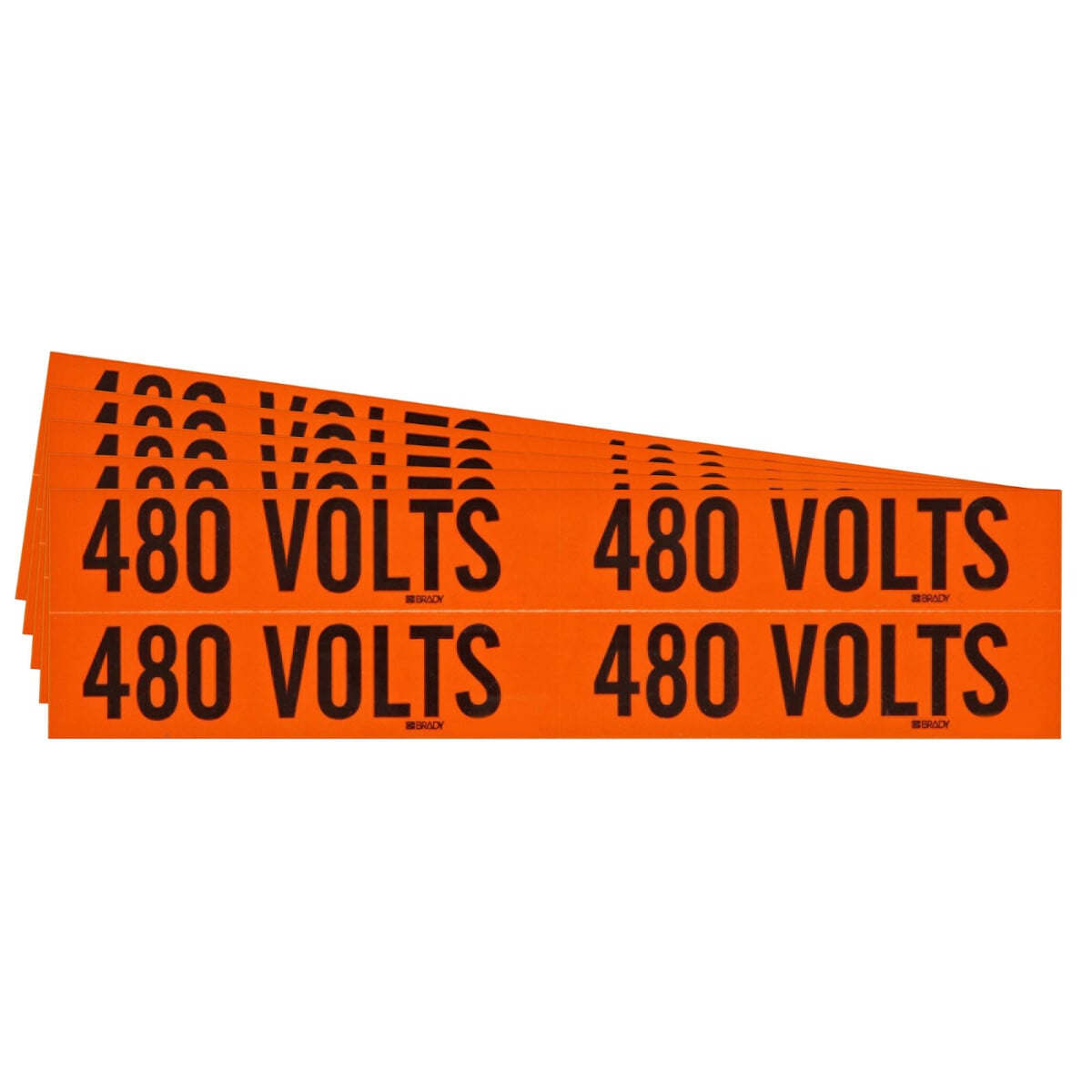 152371 CleanLift Repositionable Rectangle Self-Adhesive Style B Conduit and Voltage Label, 4-1/8 in W, 480 VOLTS Legend, Black Legend, Orange Background, B-498 Vinyl Cloth