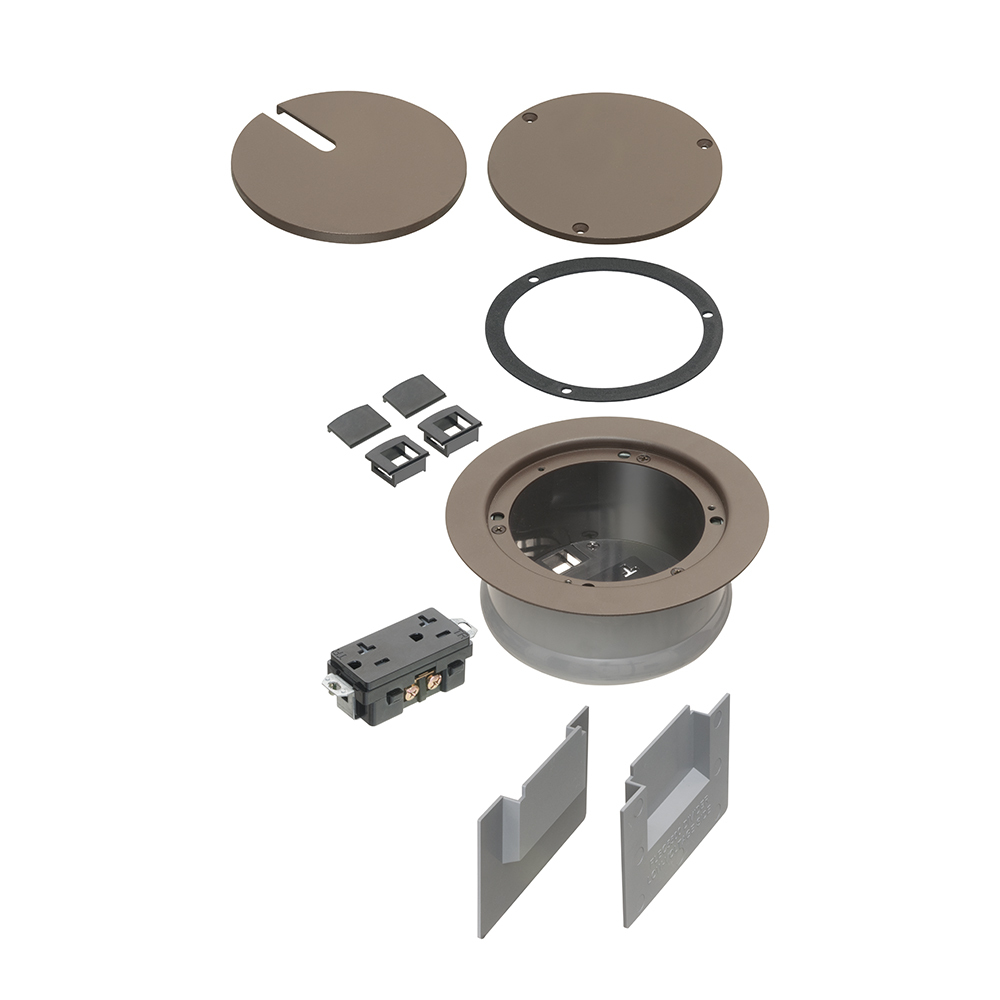 FLBC5540BR Floor Box Cover Kit, 6.501 in Dia, Blank/In-Use Slotted Cover, Die Cast Zinc/Steel