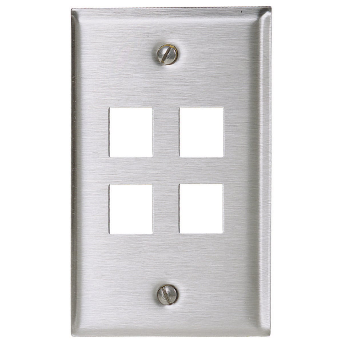 SSF14 Rear Load Standard Stamped Keystone Faceplate, 1 Gang, 4 Ports, Audio/Video/Data/Fiber Module, Fastened Mount, 430 Stainless Steel