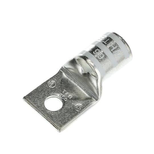 54179 Color-Keyed 54100 1-Hole Non-Insulated Compression Lug With Peep Hole, 300 kcmil Copper Conductor, Die Code: 66, 3/8 in Stud, Copper