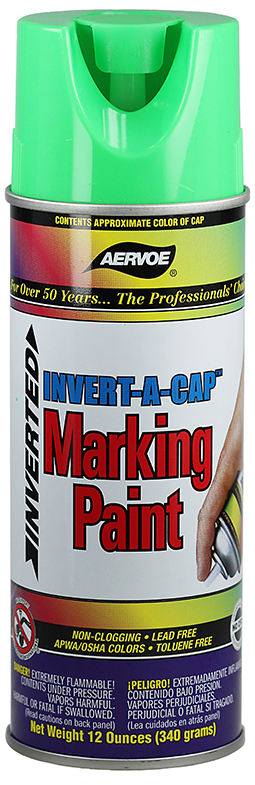 Invert-A-Cap Marking Paint, Fluorescent Green, 16 oz. Aerosol, 12 oz. net weight