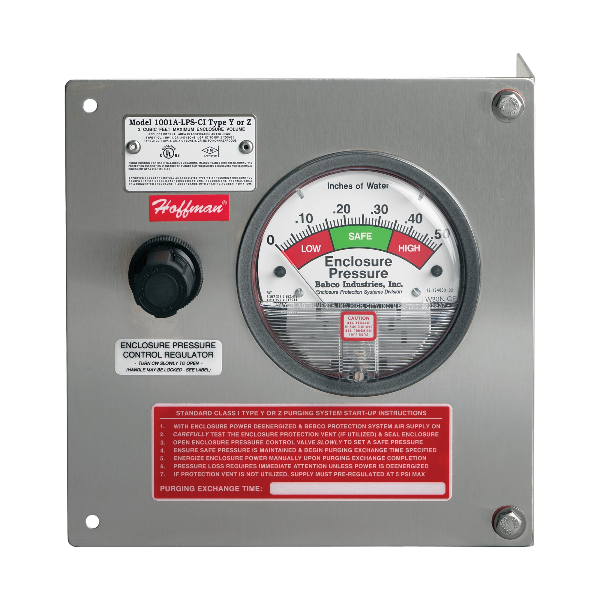 A1001YZUMC1 HL Series Type Y/Z Small Volume Purging/Pressurization System, 9 in L x 9 in W x 5 in D, NEMA 4/4X/12 NEMA Rating, 316 Stainless Steel