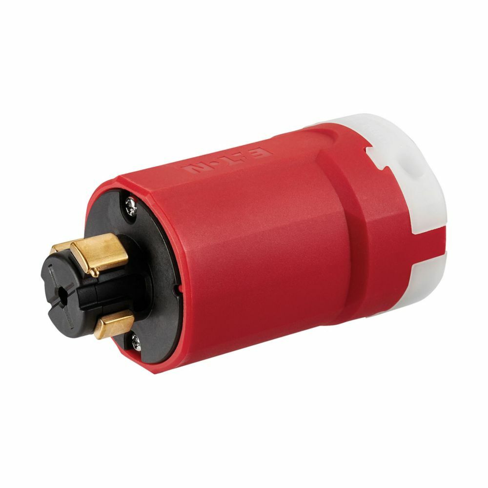 Eaton Arrow Hart locking plug , #12-4 AWG, 30A, Industrial, 480V, Back wiring, Red, white, Brass, Ultra grip, Non-NEMA, Three-pole, Four-wire, Nylon