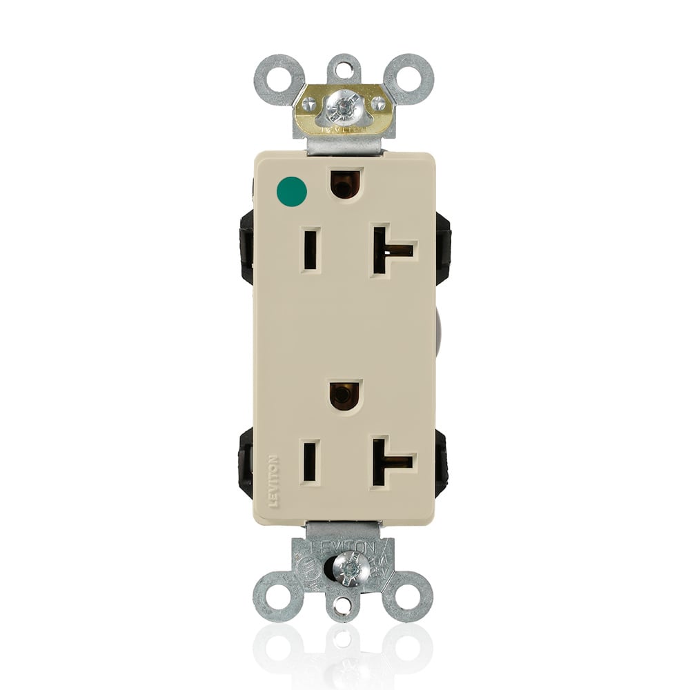 M1636-HGI Decora Plus Lev-Lok 1-Phase Duplex Extra Heavy Duty Self-Grounding Straight Blade Receptacle, 125 V AC, 20 A, 2 Poles, 3 Wires, Ivory