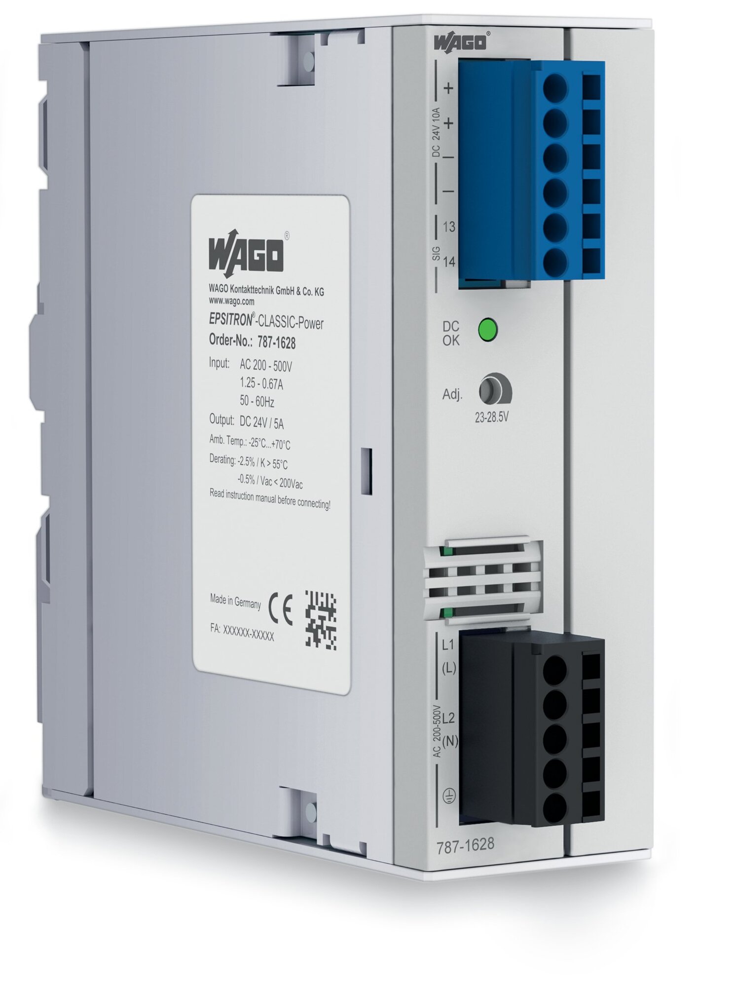 787-1628 2-Phase, 780 V Input, 24 V DC Output, DIN Rail Mount