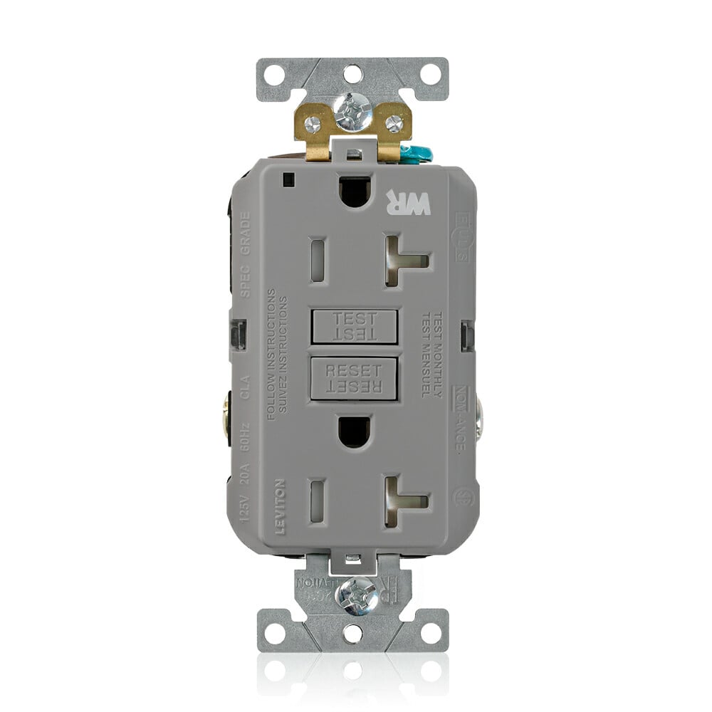 G5362-WTG SmartlockPro Slim Duplex Feed Through Self-Test Tamper/Weather Resistant GFCI Receptacle, 125 V AC, 20 A, 2 Poles, 3 Wires, Gray