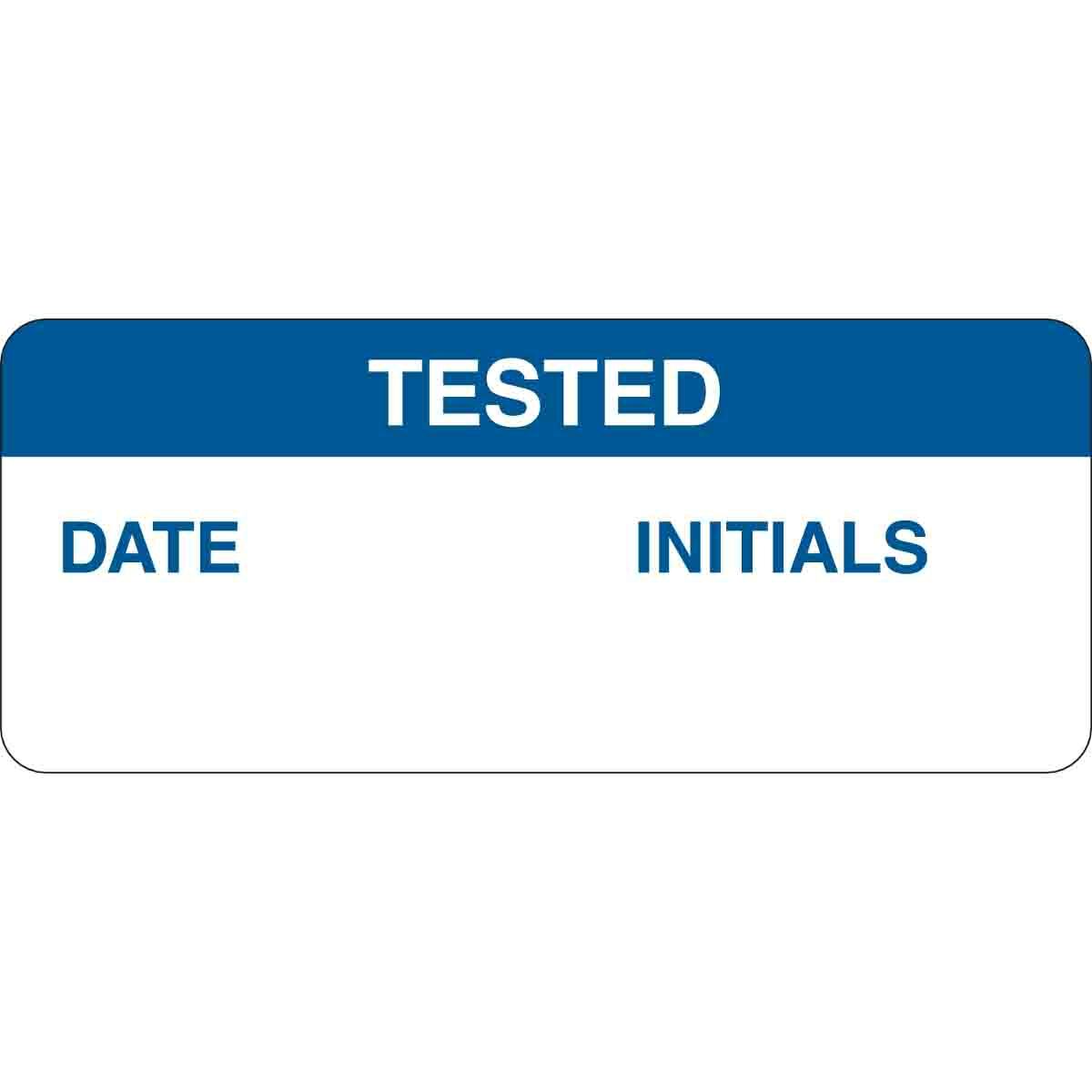 82588 Non-Reflective Rectangular Self-Adhesive Write-On Inspection Label, 1-1/2 in W, TESTED DATE:INITIALS Legend, Blue on White, B-747 Polyester, 26 per Sheet Labels