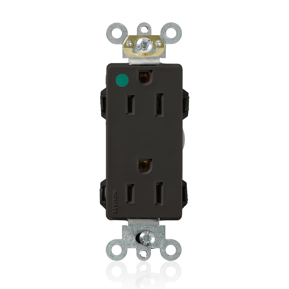 M1626-HGE Decora Plus Lev-Lok 1-Phase Duplex Extra Heavy Duty Self-Grounding Straight Blade Receptacle, 125 V AC, 15 A, 2 Poles, 3 Wires, Black