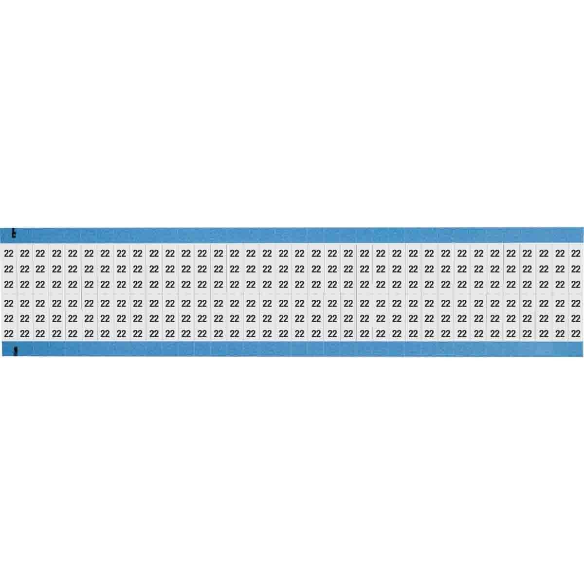 WM-22-SC-PK WM Series Die-Cut Pre-Printed Solid Number Wire Marker Card, 3/4 in L x 1/4 in W, Black on White, B-500 Repositionable Vinyl Coated Fabric, 72 Markers per Card