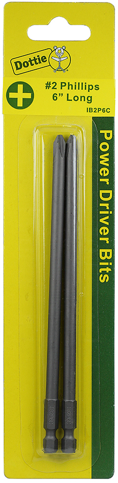 IB2P6C 2-Piece Carded Power Bit, #2, 6 in OAL, Steel