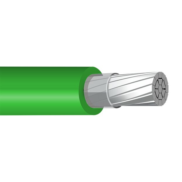 XHHW Cable, 2 AWG, Green, Stranded, Aluminum Conductor, 1000 Foot Reel