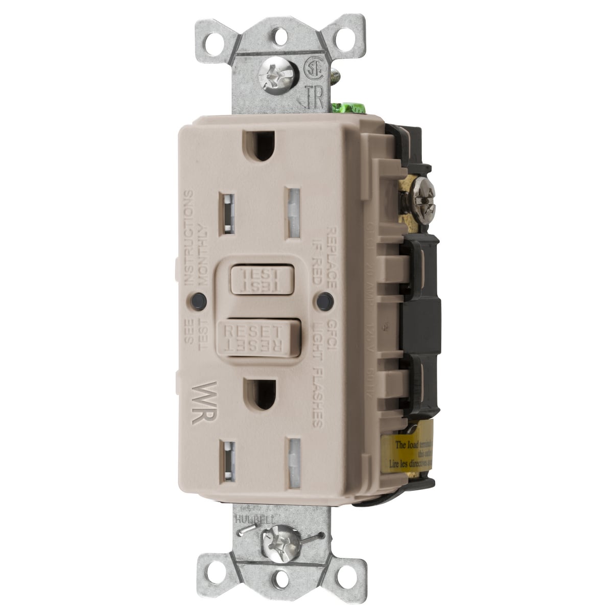 GFTWRST15LA 1-Phase Decorator Duplex Standard Self-Test Screw Mount GFCI Receptacle, 125 VAC, 15 A, 2 Poles, 3 Wires, Light Almond