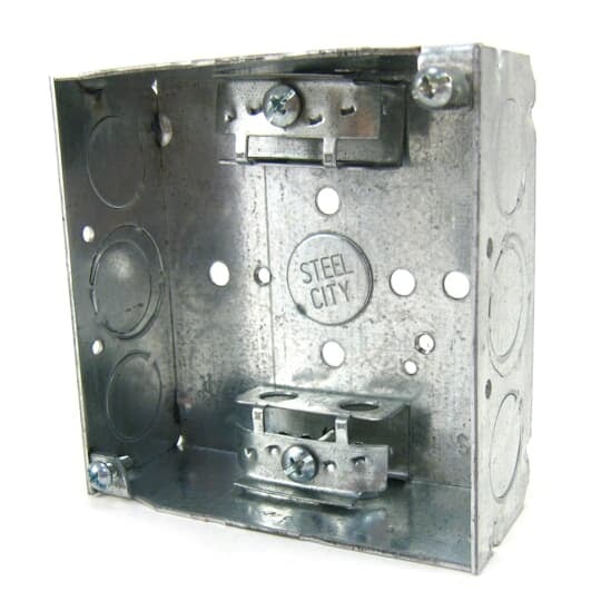 52151-X Steel City Outlet Box, Steel, 21 cu-in Capacity, (1) Outlets, (11) Knockouts, 4 in H x 4 in W x 1-1/2 in D