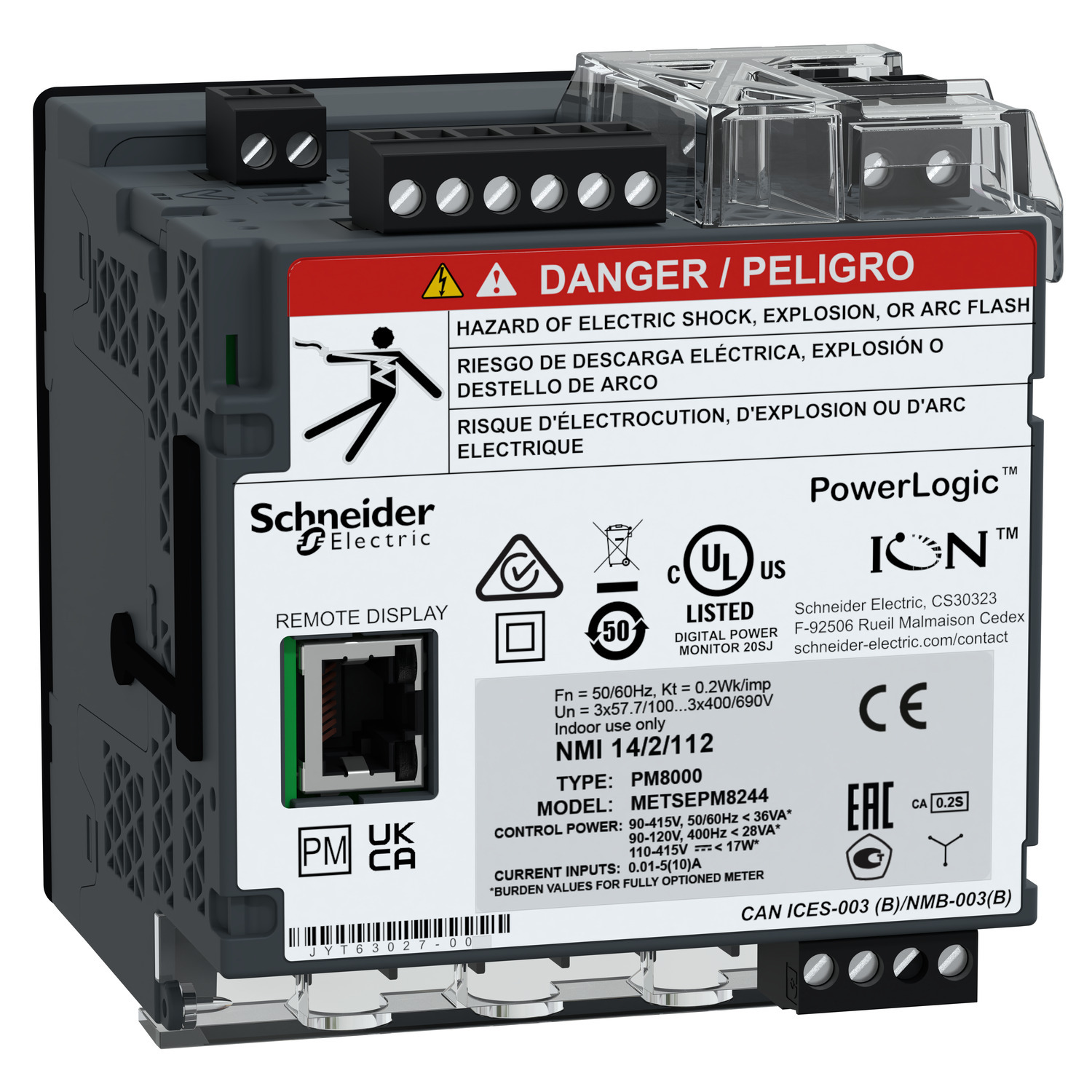 METSEPM8244 PowerLogic PM8000 Power Meter With Remote Display, 90 to 415 V AC/110 to 415 V DC, 1/5/10 A, 50/60 Hz, 18 to 36 VA Power Rating