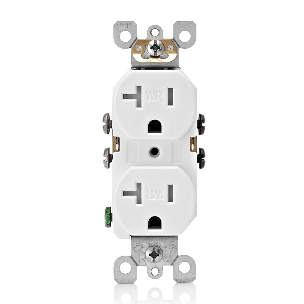 W5820-T0W Decora Self Grounding Tamper/Weather Resistant Straight Blade Duplex Receptacle, 125 V AC, 20 A, 2 Poles, 3 Wires, White