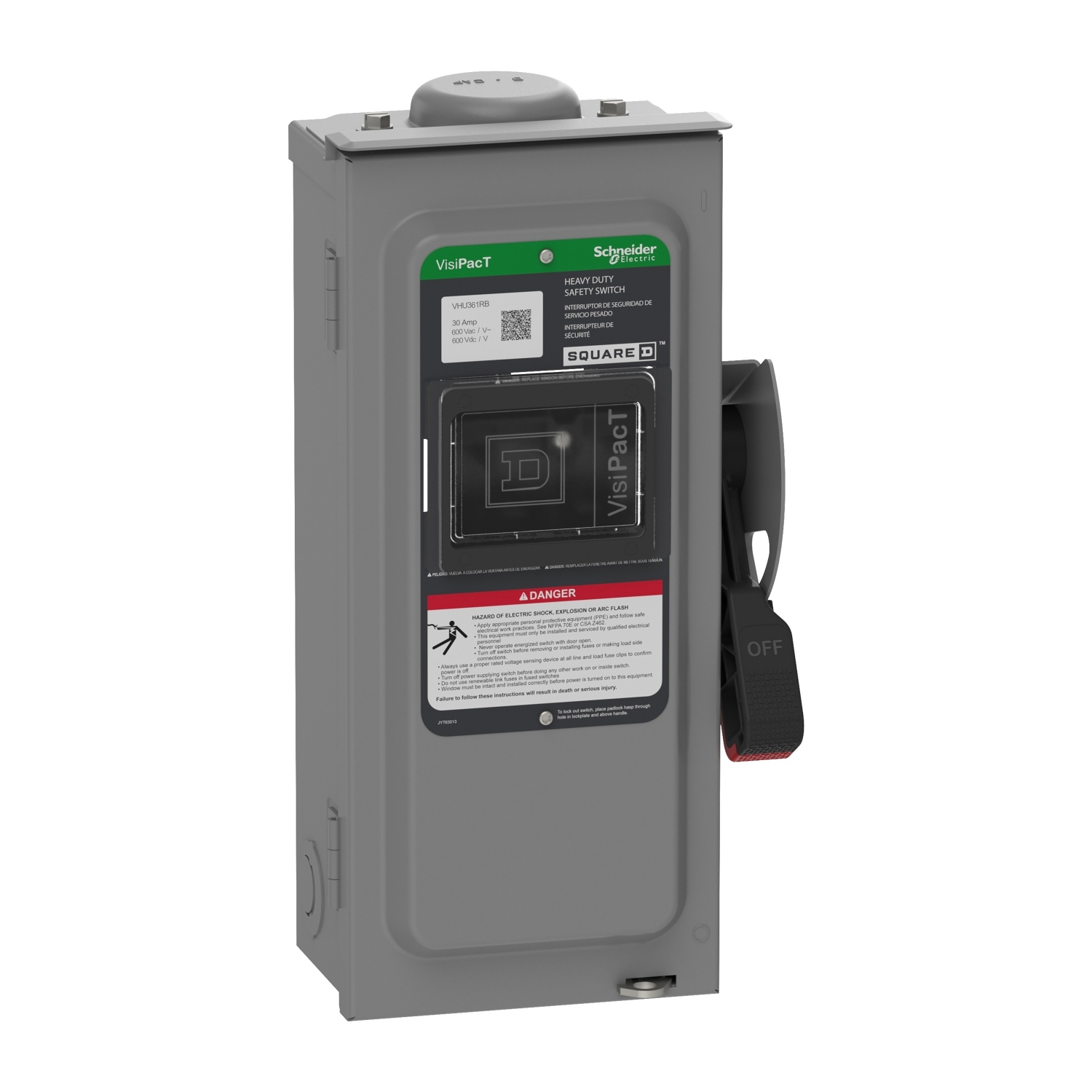 VHU361RB Heavy Duty Non-Fusible Disconnect Safety Switch, 600 V AC, 600 V DC, 30 A, 5, 7.5, 10, 15, 20, 30 hp, 3 Poles