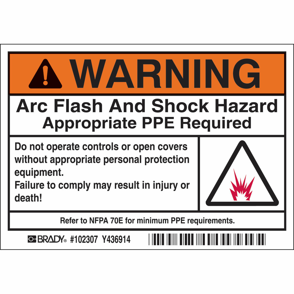 102307 High Performance Laminated Non-Reflective Rectangular Self-Adhesive Arc Flash Protection Label, 5 in W