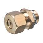 Solid Brass, compression connector for termination grounding electrode to load centers using a #6 ground wire. Provides strain relief for grounding electrode conductor