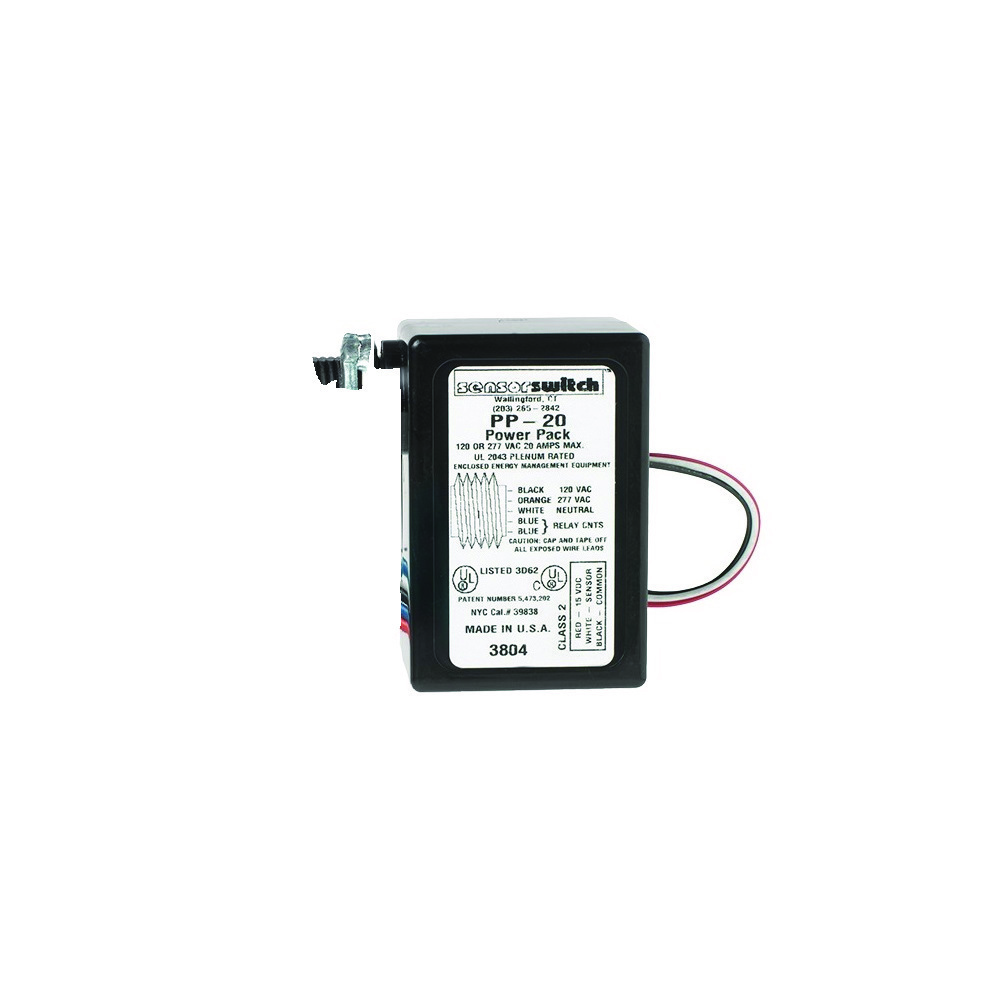 PP20 Plenum Rated Power Pack, 1 hp Power Rating, 120/277 V AC Input, 15 VDC Output, 150 mA, 1 hp Relay