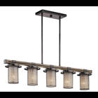 The dressed up rustic styling of this 5 light linear chandelier from the Ahrendale collection opens new possibilities sure to enhance yourdacor. Open Iron Anvil mesh surrounds and protects the Vetro Mica shades which in turn cast a satisfying and comforting illumination in your home.