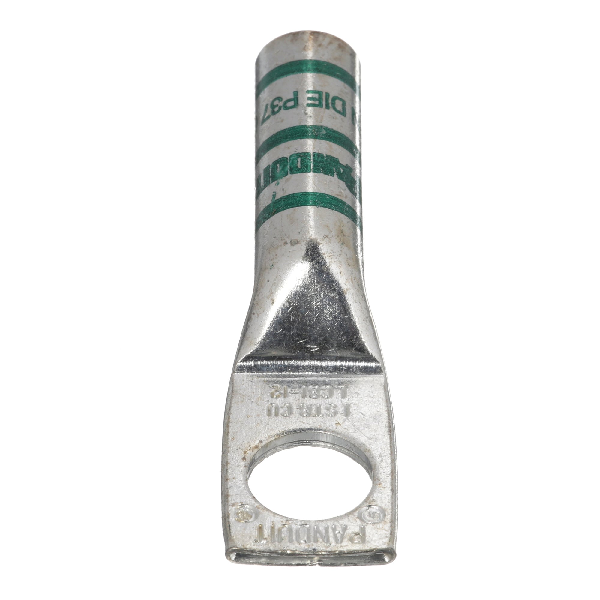 LCB1-12-E Pan-Lug 1-Hole Compression Connector Lug, 1 AWG Copper Stranded Conductor, Die Code: P37, 42.767 in Stud, Tin Plated Copper