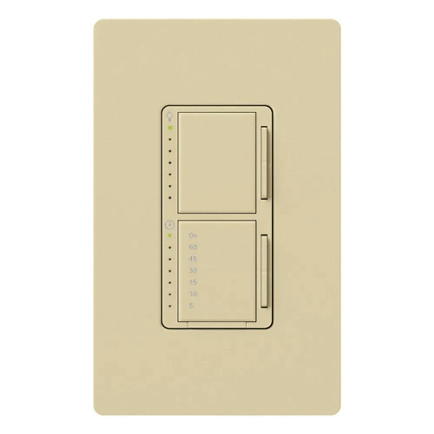 MA-L3T251-IV Maestro Dual Dimmer/Timer Switch, No Neutral Required, 300W Dimmer, 2.5 Amp/300W Timer, 120V, 1 Pole, Ivory