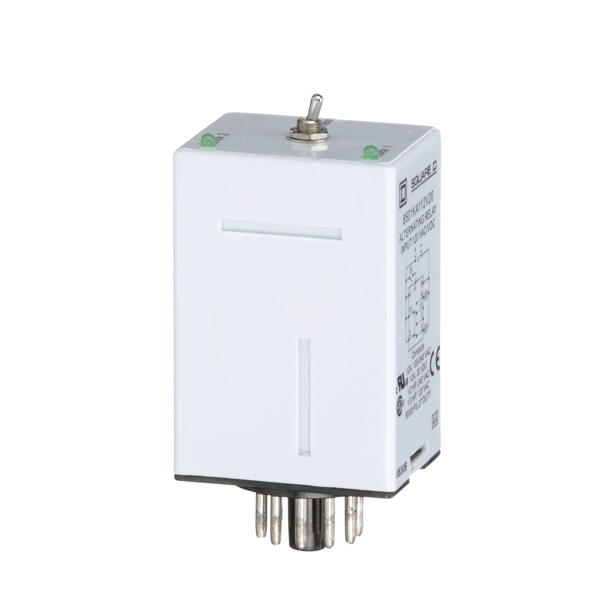 8501KA112AV20 Type KA Alternating Relay, 12 A, 11 Pin, 2 Form C DPDT Contact, 120 V AC, 110 V DC V Coil