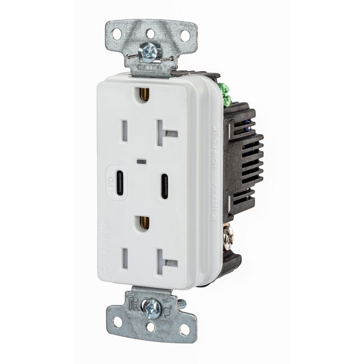 USB20CPDW USB Charger Tamper Resistant USB, Electrical Ratings: 125 V AC, 20 A, 2 Poles, 3 Wires, White