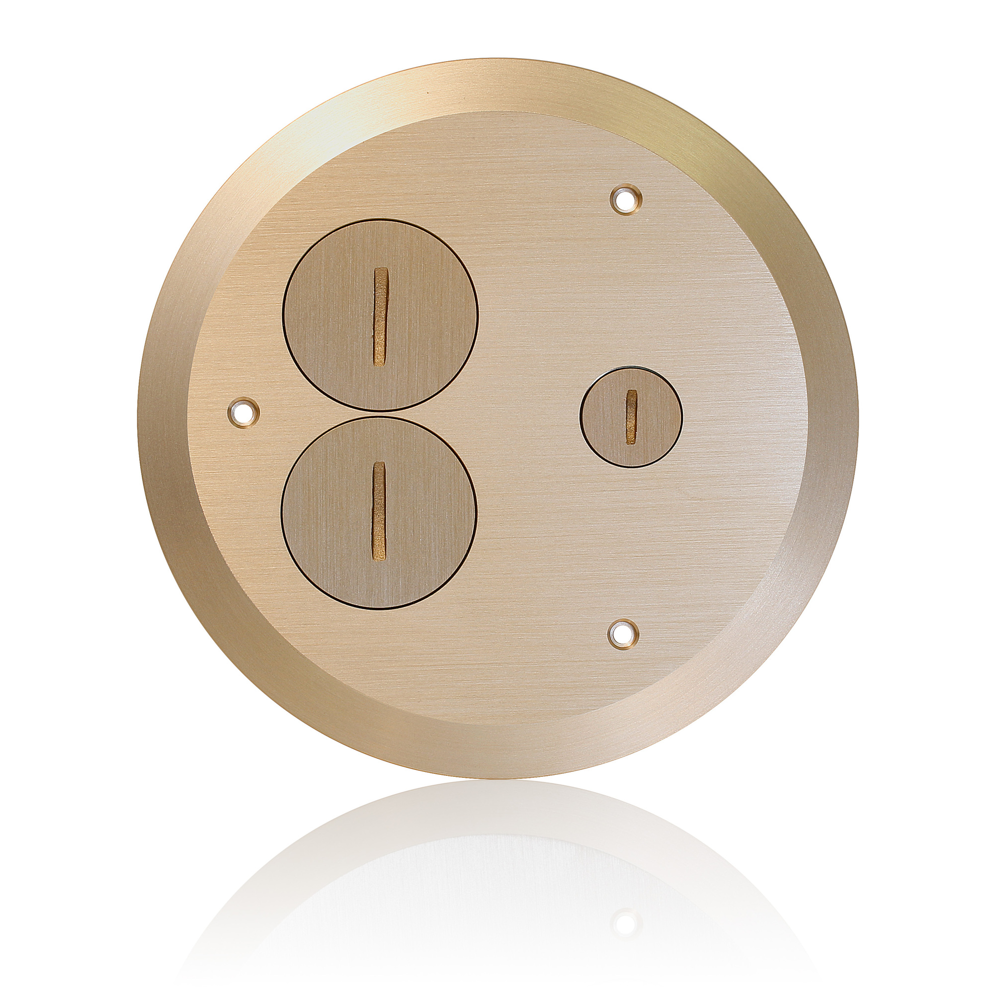 FBC1X-B Floor Box Cover Plate, 6-1/2 in Dia, (2) Screw Caps/(1) Data Cap Cover, Forged Brass