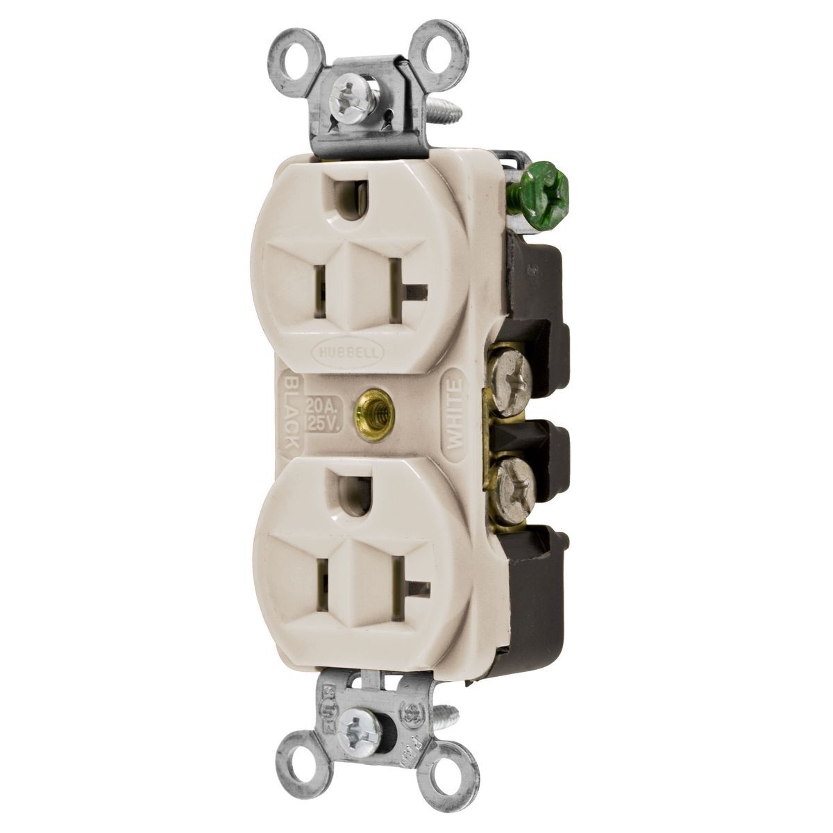 5362LA 1-Phase Duplex Heavy Duty Standard Screw Mount Straight Blade Receptacle, 125 V AC, 20 A, 2 Poles, 3 Wires, Light Almond