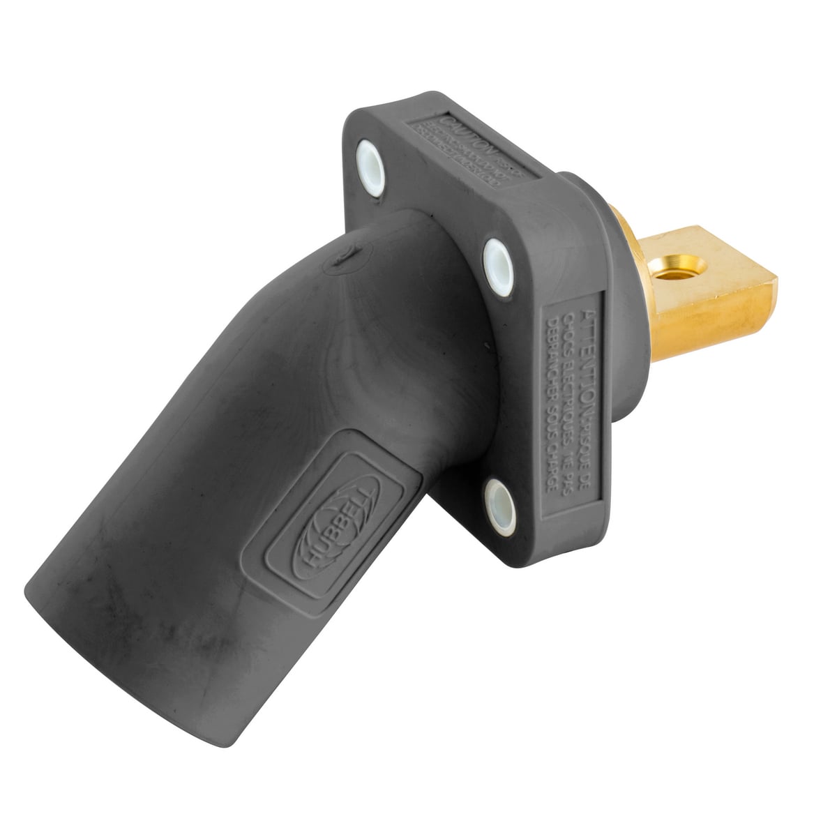 HBLMRABBK 16 Series Angled Inlet Male Single Pole Receptacle, 600 V AC/250 V DC, 400 A, 4 to 4/0 AWG Wire, Threaded Connection, 3R/4X/12 NEMA Rating