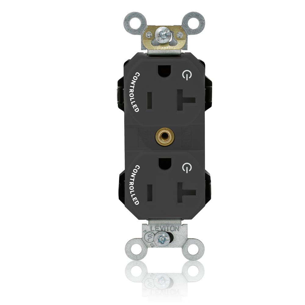 M5362-2SE Lev-Lok Duplex Heavy Duty Straight Blade Receptacle, 125 V AC, 20 A, 2 Poles, 3 Wires, Black