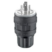 26W47-B 1-Phase Grounding Watertight Cable Mount Locking Plug, 125 V AC, 20 A, 2 Poles, 3 Wires, Black