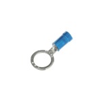 Vinyl-Insulated Ring Terminal, Length 1.16 Inches, Width .54 Inches, Maximum Insulation .170, Bolt Hole 3/8 Inch, Wire Range #18-#14 AWG, Color Blue, Copper, Tin Plated
