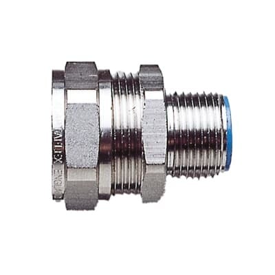 SP25/M25/M Adaptaflex Adaptasteel Type M Straight Conduit Connector With Metric Threads, 3/4 in Trade, M25 Cable Openings, For Use With Type SP/SN/LFH-SP Conduits, Brass, Nickel Plated