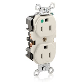 8200-T 1-Phase Duplex Extra Heavy Duty Straight Blade Receptacle, 125 V AC, 15 A, 2 Poles, 3 Wires, Light Almond