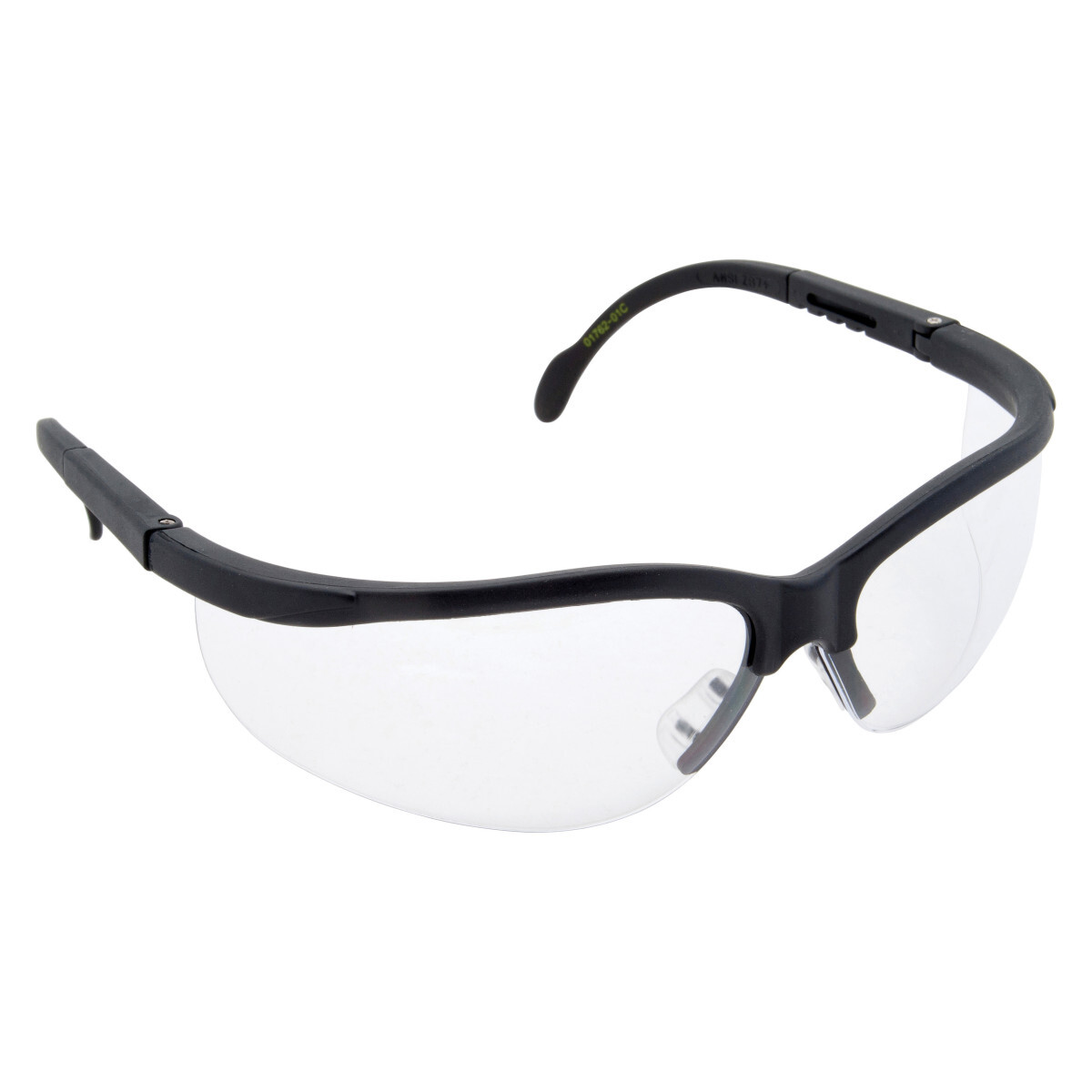 01762-01C 2-Model Tradesman Safety Glasses, Anti-Scratch, Clear Lens, Half-Frame Frame, Black, ANSI Specified