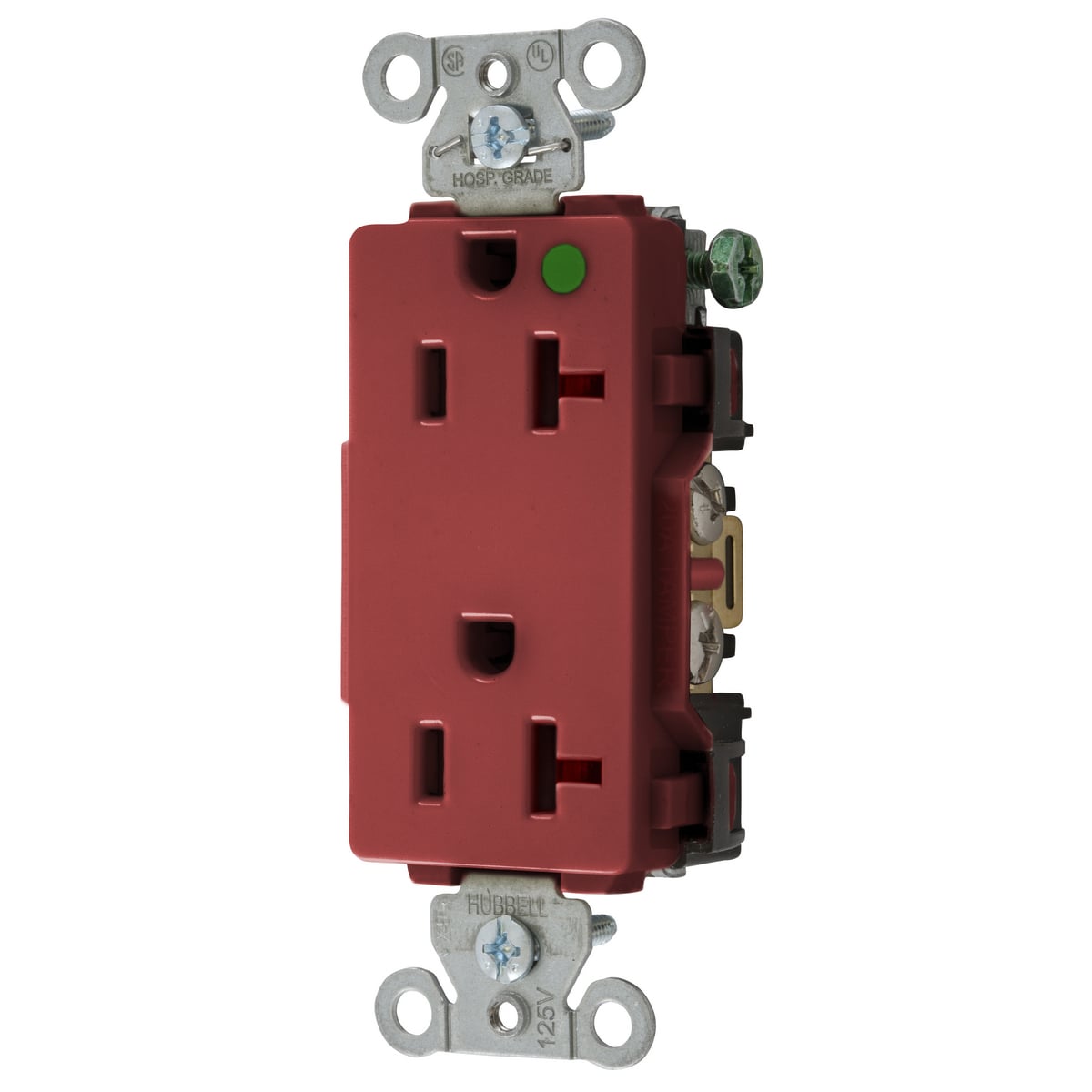 2182RED 1-Phase Decorator Duplex Heavy Duty Standard Screw Mount Straight Blade Receptacle, 125 V AC, 20 A, 2 Poles, 3 Wires, Red