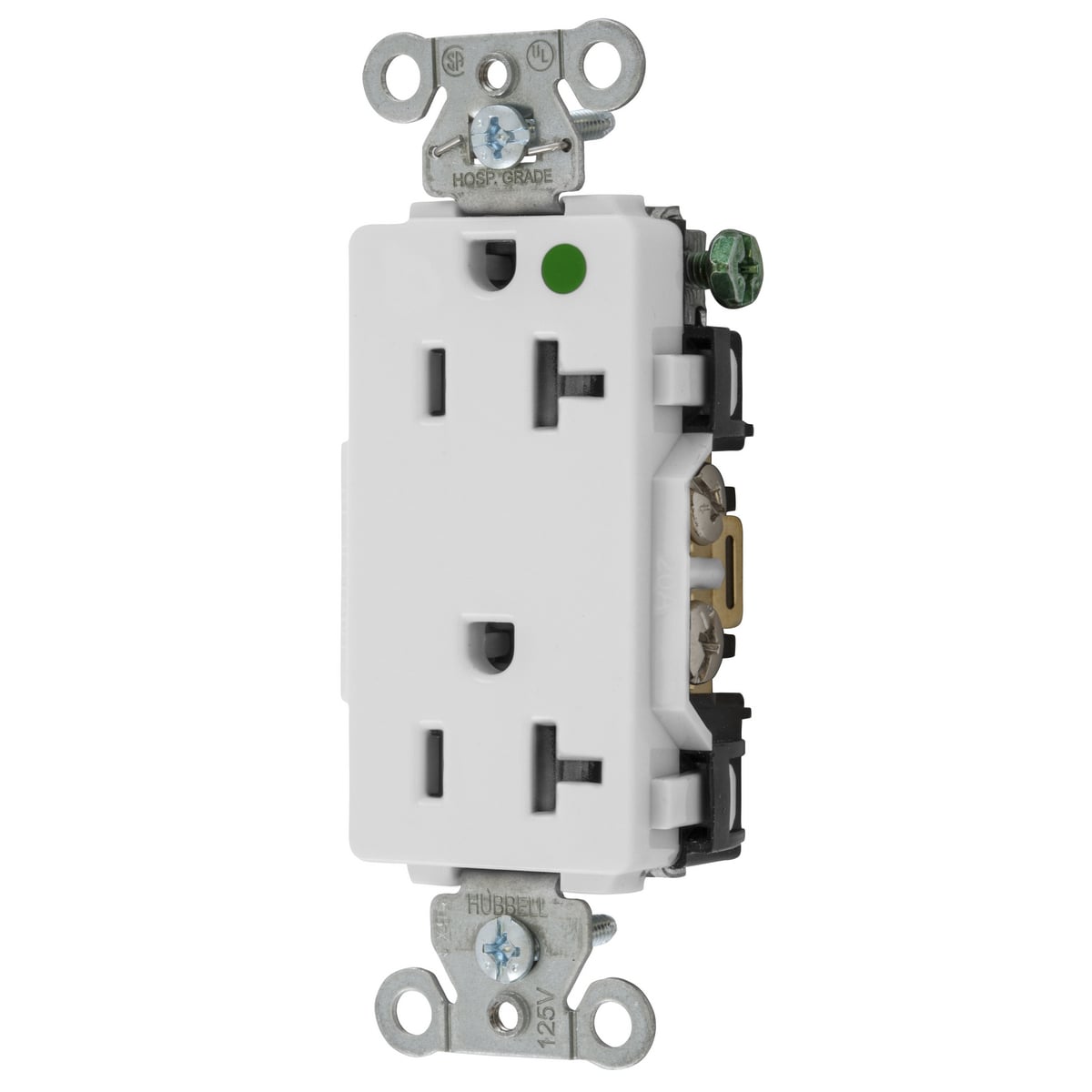 2182W 1-Phase Decorator Duplex Self-Grounding Standard Screw Mount Straight Blade Receptacle, 125 V AC, 20 A, 2 Poles, 3 Wires, White