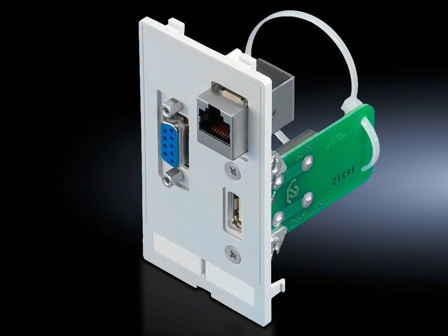 2482570 Modular Interface Cover With USB A Jack/Jack, RJ45 Jack/Jack Cat 5e, SUB-D9 Jack/Pin Interface Insert, For Use With TS8 Series Enclosure, IP65, Die Cast Zinc/Polycarbonate, Graphite Gray/Sulfur Yellow