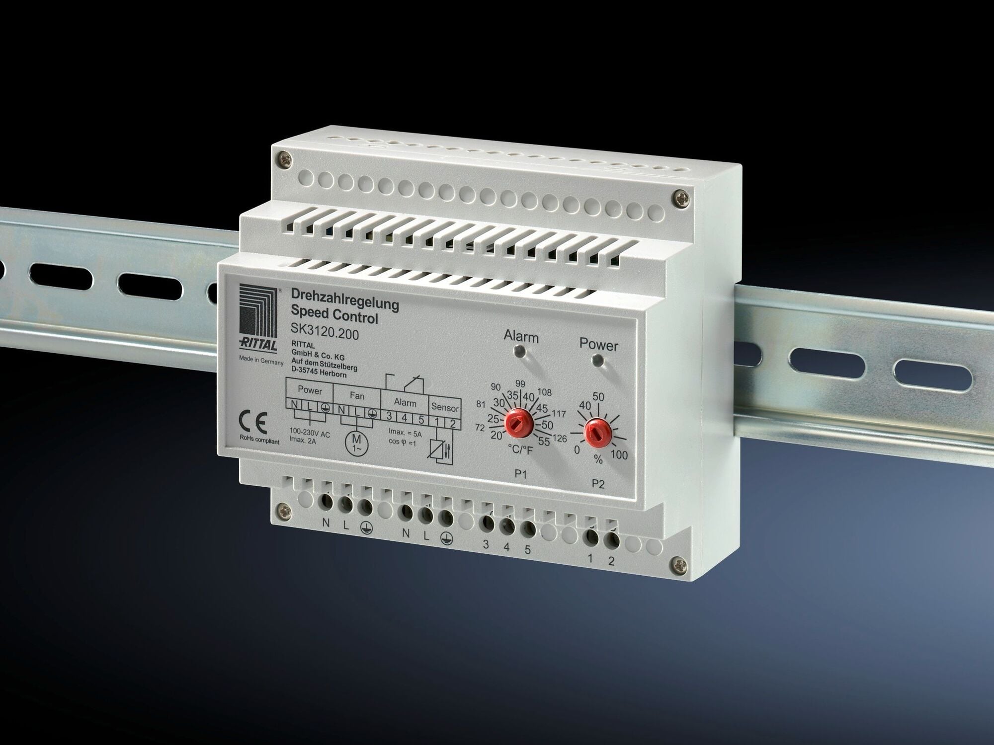 3120200 SK Series Speed Control, 100/230 V AC, 2 A, 20 to 55 deg C Setting, DIN Rail Mount