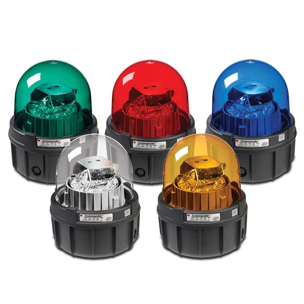371LED-120B Commander Rotating Warning Light, 120 V AC, LED Lamp, 9.12 in Dia, Surface Mount, Blue