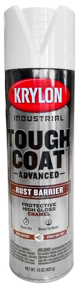 Krylon Industrial Tough Coat with Rust Barrier Technology,  High Gloss White Enamel Paint, OSHA White, 20 oz can,  15 oz fill