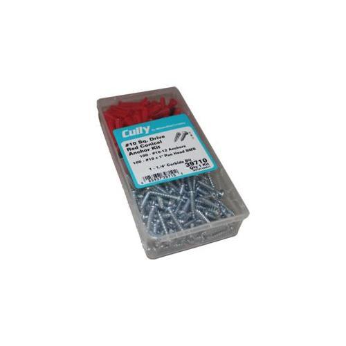 #10 Hex Washer Head Red Conical Anchor Kit, #10 x 1" (100), #10-12 (100), Includes 1/4" Carbide Drill Bit