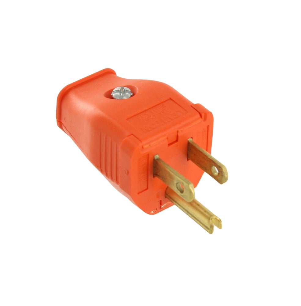 3W101-OR Clamptite Grounding Hinged Straight Blade Plug, 125 V AC, 15 A, 2 Poles, 3 Wires, Orange
