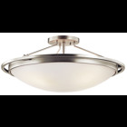 This 4 light semi flush ceiling fixture features a polished, Brushed Nickel finish and clean, Etched White Glass that will effortlessly complement your home.