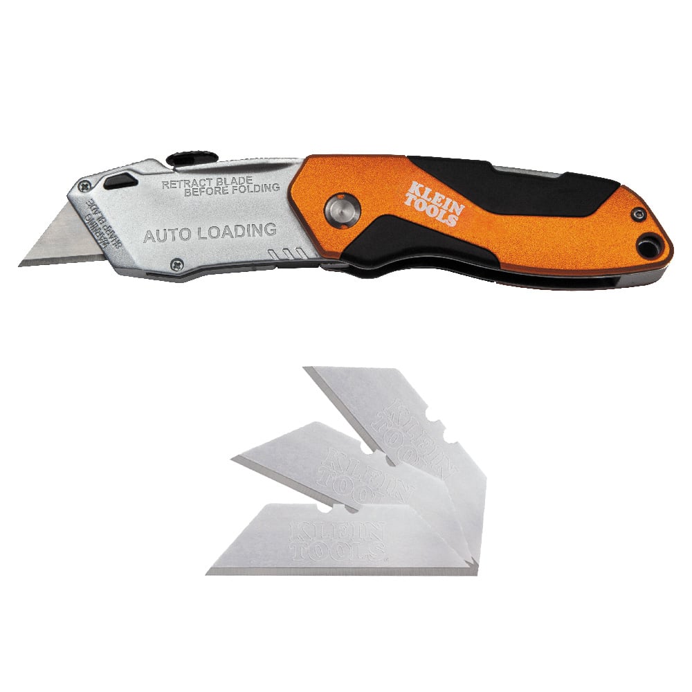 44130 Auto Loading Folding Utility Knife, Retractable Blade, Stainless Steel Blade, 3 Blades Included, 7-1/8 in OAL