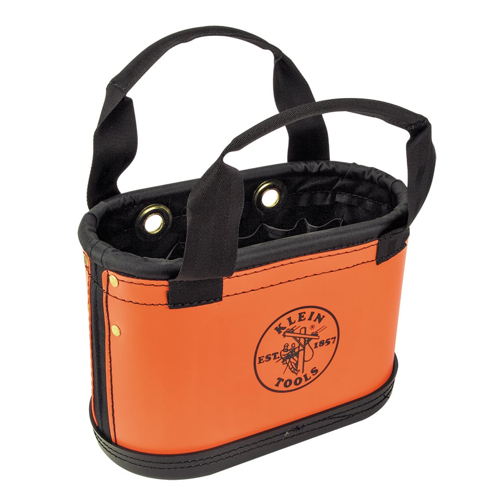 5144HBS Hard Body Oval Bucket Bag, 10 in H x 7 in W x 14 in D, 15 Pockets, Polyester/Polypropylene, Black/Orange